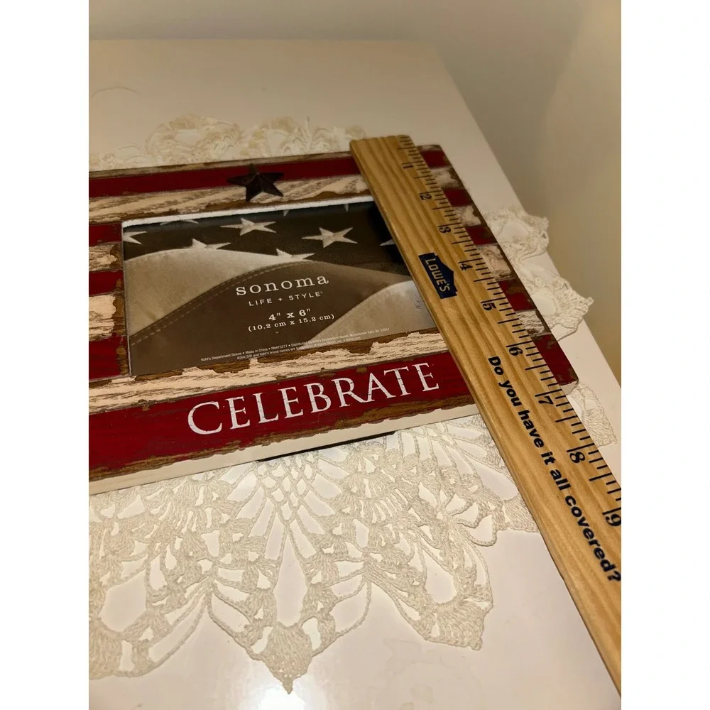 Sonoma Goods for Life Celebrate American Flag 4x6 Picture Frame Rustic Wood Star